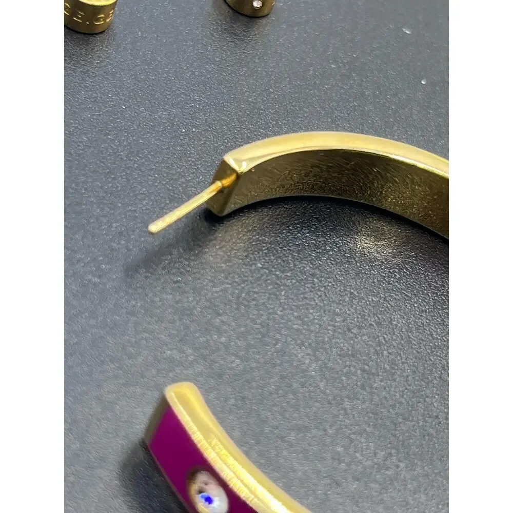 Kurt Geiger‎ Signed Fuchsia Enamel Eagle & Crystal Hoop Post Earrings